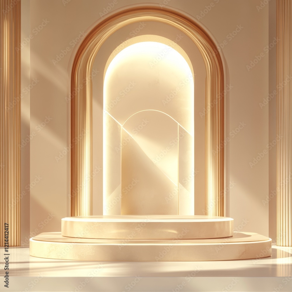 Poster elegant minimalist display with arch design and soft lighting