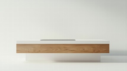 Modern Minimalist Coffee Table: A contemporary coffee table with a clean, sleek design, featuring a white top, a wooden base, and a built-in drawer.