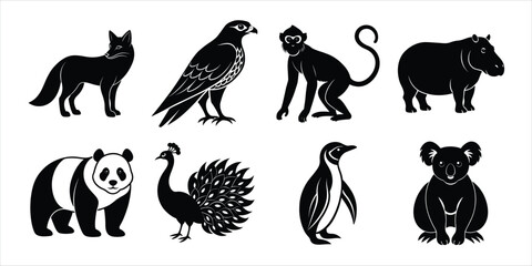 Obraz premium Wild animals silhouette set. Wildlife animals vector illustration