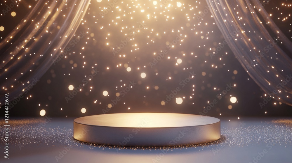 Poster elegant stage with sparkling lights and soft draping fabrics