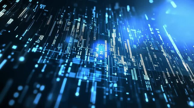 Digital technology or blue data code lines for science or communication background