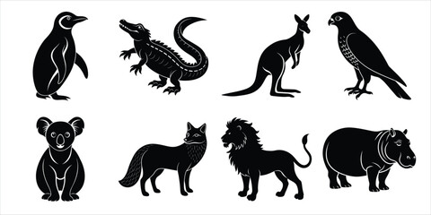 Obraz premium Wild animals silhouette set. Wildlife animals vector illustration
