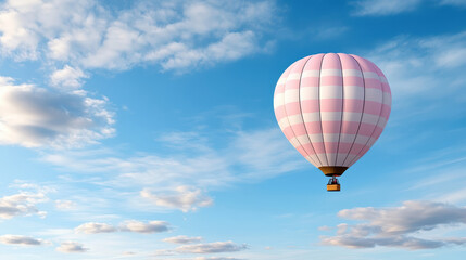Fototapeta premium hot air balloon soaring through blue sky with fluffy clouds