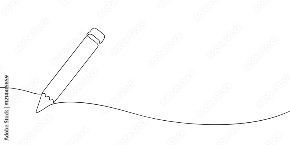 Poster a single line drawing of a pencil. continuous line simple pencil icon. one line icon. vector illustr