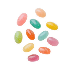 A colorful assortment of jelly beans arranged on a light background., isolated on a transparent background.