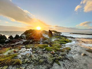 Landscape of Howth beach Walk overlooking the Ireland coastline and North Sea during sunset, Howth, Cliffs, Dublin, Ireland