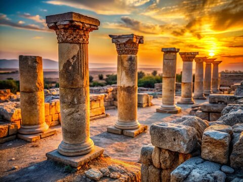 Macro Detail: Israelite Stone Storehouse Ruins, Tel Hazor Archaeological Park, Israel