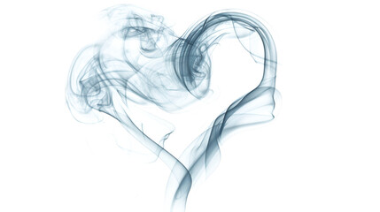 Smoke forming a whimsical heart shape, isolated on white background