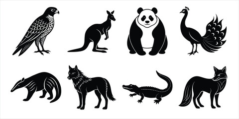 Wild animals silhouette set. Wildlife animals vector illustration