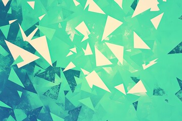 Triangles scattering on textured teal background, digital art backdrop