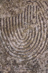 Fototapeta premium Tiled ground surface after tiles removing on pavement, top view rough tile texture.