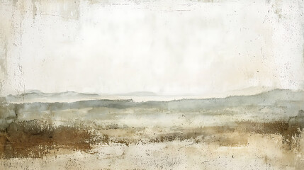 Subtle earth tones depict a hazy, distant landscape.