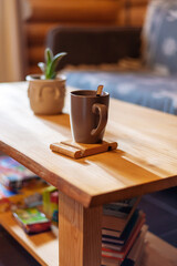 Cozy Living Room with Wooden Coffee Table
