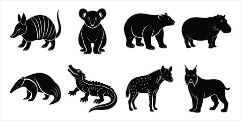 Wild animals silhouette set. Wildlife animals vector illustration