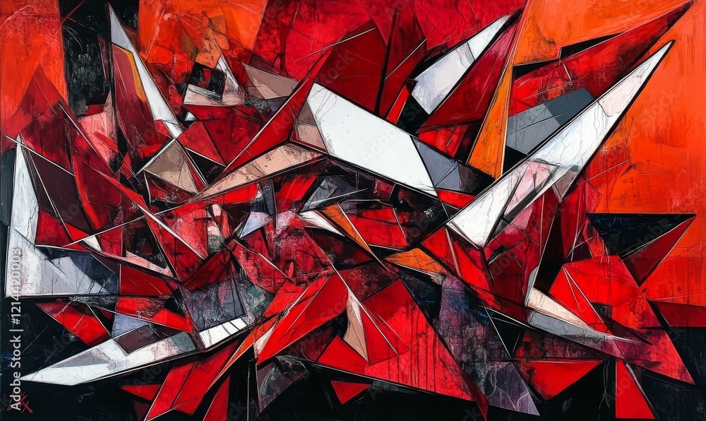 Aufkleber complex red abstract structure filled with sharp angles and lines