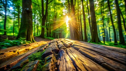 Fototapeta premium Macro Photography: Forest Wood Texture, Close-up of Wood Grain Against Lush Forest Background