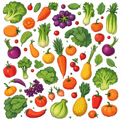 Illustration set of vegetables and fruits