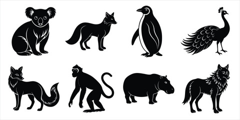 Obraz premium Wild animals silhouette set. Wildlife animals vector illustration