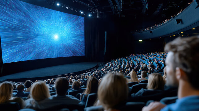 modern cinema with large screen and engaged audience enjoying film