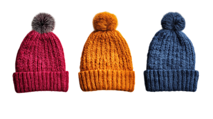 Set of woman beanies  isolated on transparent white background