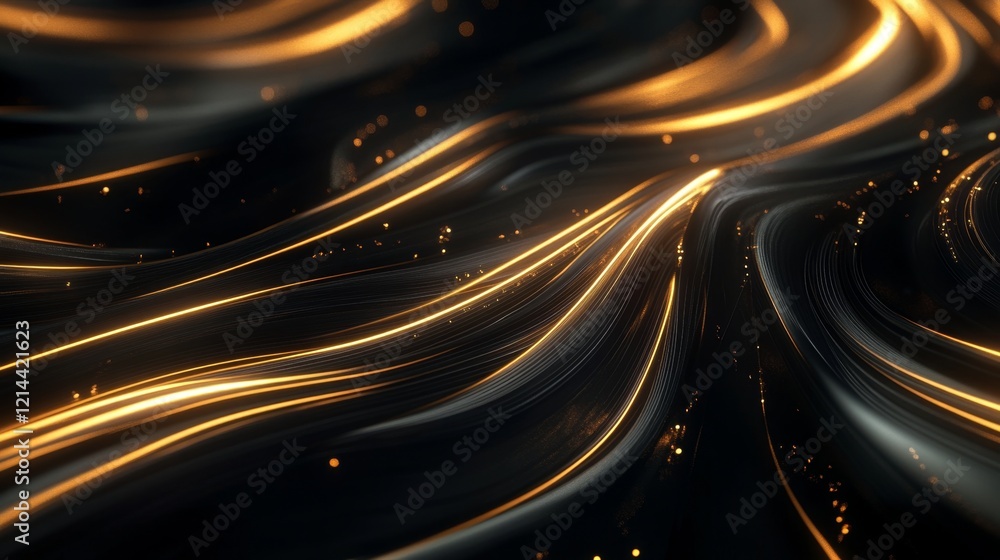 Poster abstract flowing lines with golden light on dark background