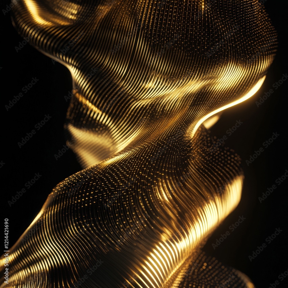 Poster abstract glowing golden waves with intricate patterns and textures