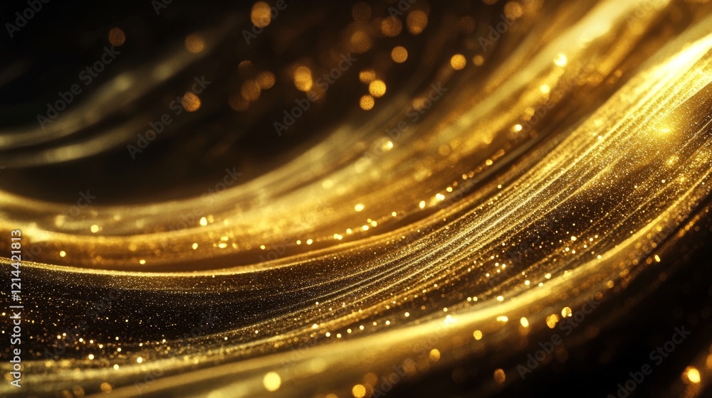 Poster golden waves of light with sparkles in elegant motion
