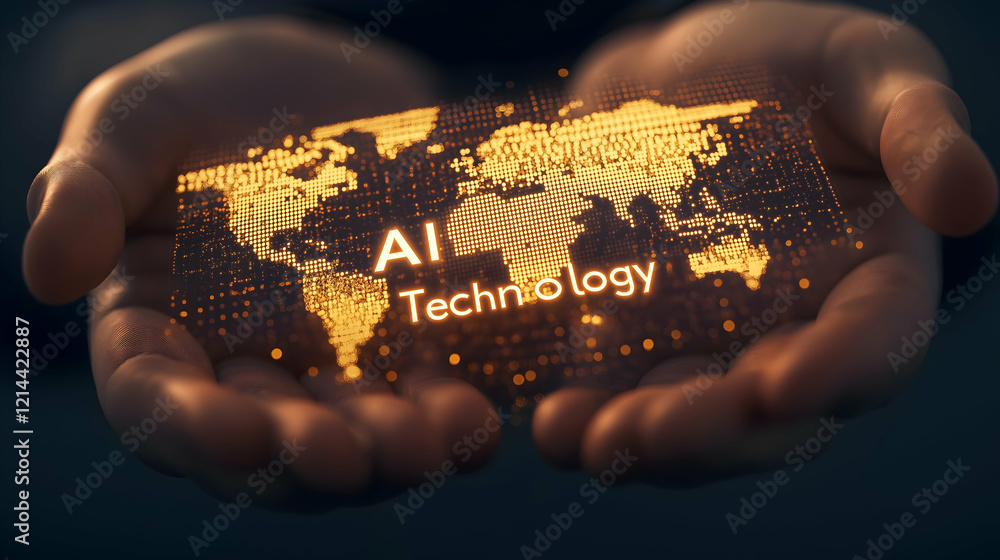 Poster a pair of hands holds a glowing card displaying a world map with the words 