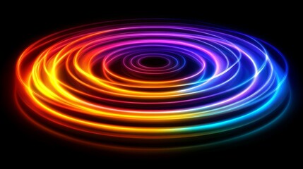 Vibrant circular light waves creating a mesmerizing pattern in vivid colors against a dark background. Generative AI