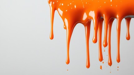 Bright orange paint cascades smoothly down a clean white surface, creating an engaging visual of artistic expression and creativity, inviting interpretation and inspiration.