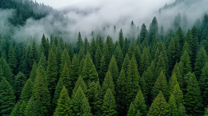 serene sequoia forest enveloped in blanket of fog