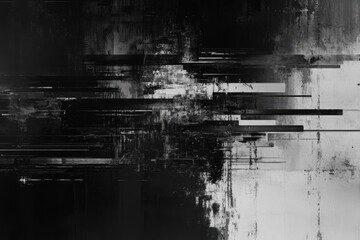 A futuristic abstract black glitch TV wallpaper, featuring distorted digital noise and pixelated streaks, layered over a textured grunge backdrop, creating a dark and edgy cyberpunk aesthetic