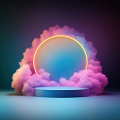 Neon Circle and Smoke Display Podium.