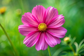 Obraz premium Macro Pink Cosmos Flower, Delicate Petals, Green Background, Nature Close-up, Floral Photography