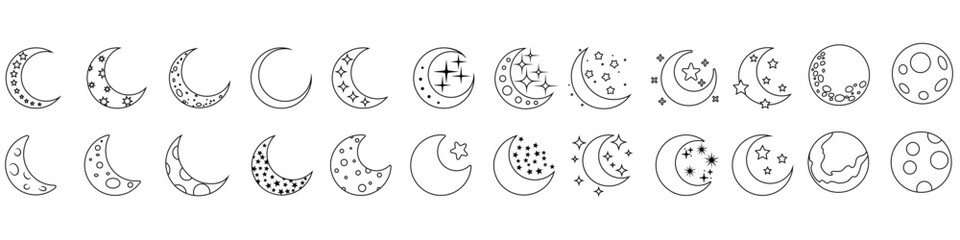 Moon icon vector set. Celestial Moon illustration sign collection. Retro Moon symbol or logo.