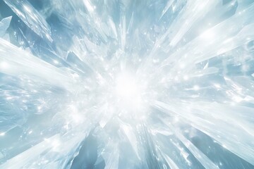 Abstract technology background showcases a brilliant burst of diffused light, with fluid, radiating streaks in a seamless fusion of cool white, silver, and icy blue tones 