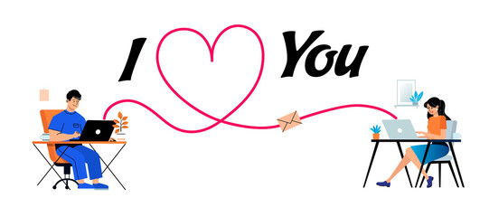 Man and woman in love chatting online.