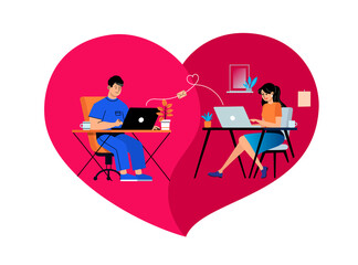 Man and woman in love chatting online.