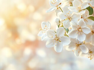 Fototapeta premium White Blossoms with Warm Soft Focus Background