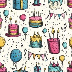 Colorful Hand-Drawn Birthday Party Illustration
