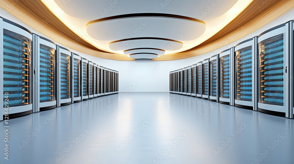 Poster serene data center environment with minimalistic design and modern servers