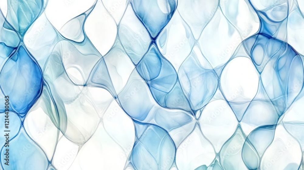 Poster abstract pattern with fine lines and bubbles, mesh structure, with blue and transparent background a