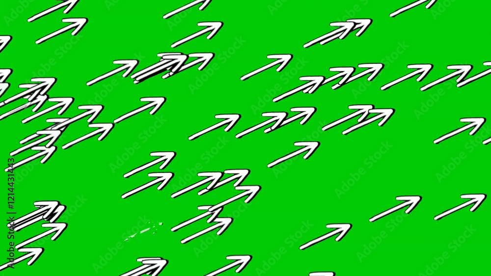 Poster diagonal right thousand arrows sign symbol animation motion graphics on green screen background, whi