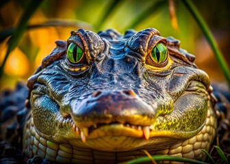 Fototapeta premium Majestic Alligator Portrait: Close-up of a Wild Gator in its Natural Habitat