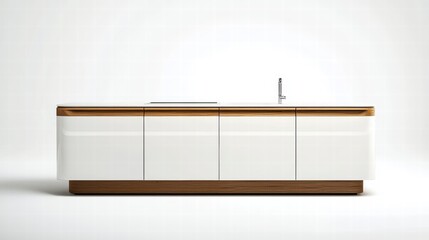 Modern Minimalist Kitchen Island: Sleek white cabinetry with warm wood accents and integrated sink creates a minimalist kitchen island perfect for modern homes. Clean lines and simple design. 