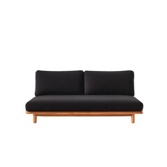 Modern black sofa with wooden legs, perfect for stylish interior design., isolated on a transparent background.