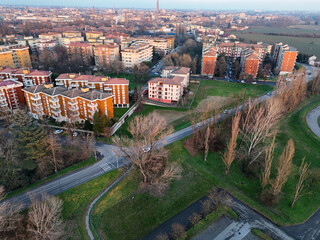 Cremona residential district in winter season, aerial view