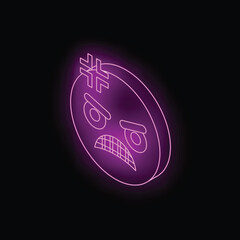 Glowing purple emoticon expressing anger with a hashtag symbol, conveying strong negative feelings on a dark background