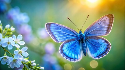 Majestic Blue Butterfly on Flower, Copy Space, Nature Photography