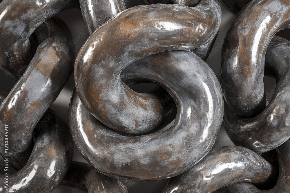 Aufkleber intricate silver metal chain links displayed in an artistic arrangement showcasing texture and shine